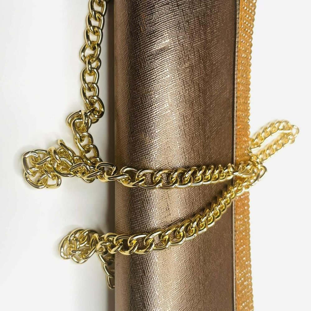 Vintage Bronze Gold Rhinestone Clutch w Chain Strap Evening Bag - Picture 3 of 8